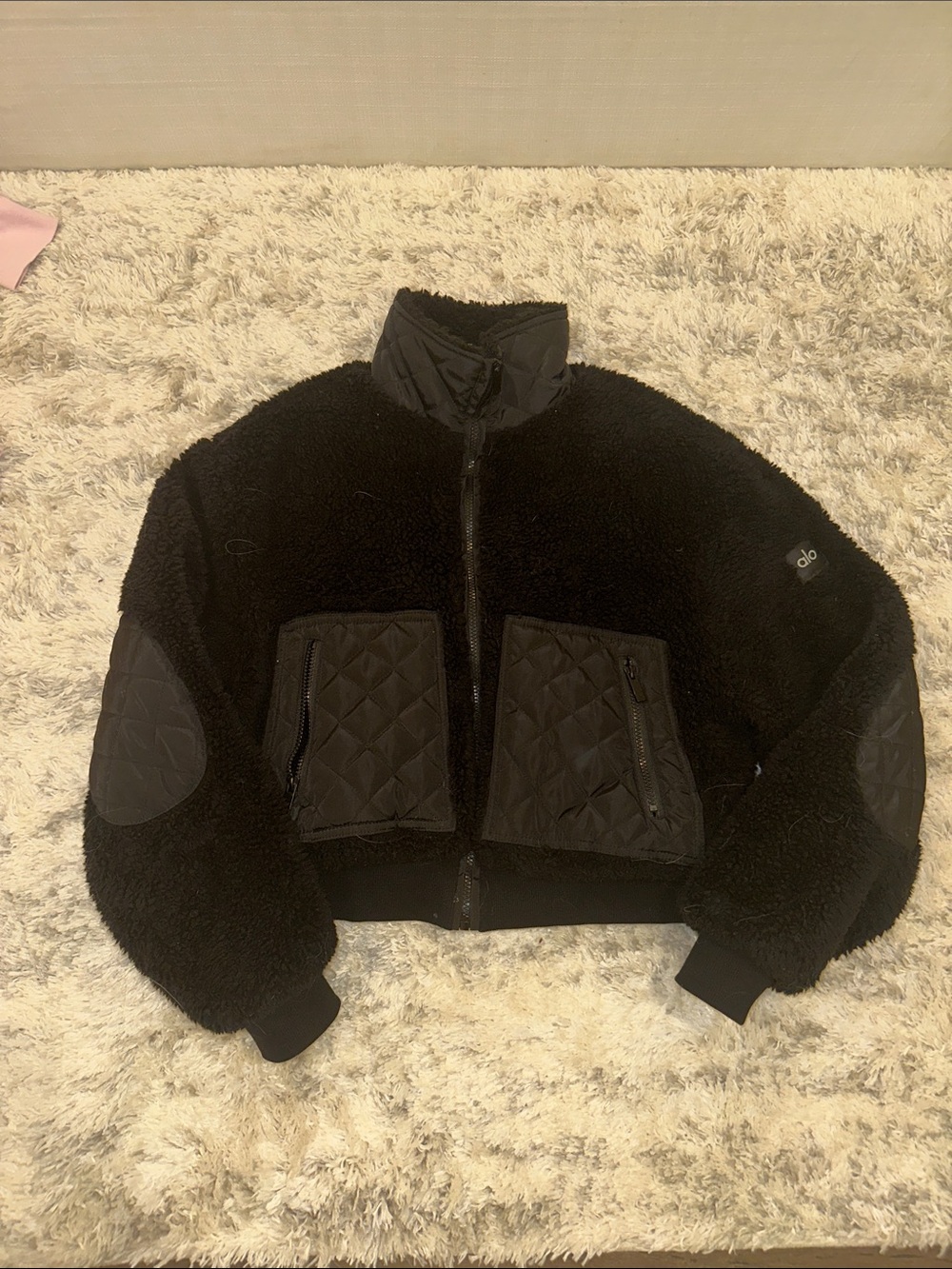ALO Yoga Black Sherpa Quilted Pocket Jacket